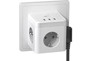 KEAGAR Steckdosenwürfel, Steckdosenwürfel ohne Kabel, 6 in 1 Steckdosenadapter, Steckdosenwürfel mit 3 USB mit Schalter, 3 Fach Mehrfachsteckdose ohne Kabel, Mehrfachstecker ohne Kabel - Weiß