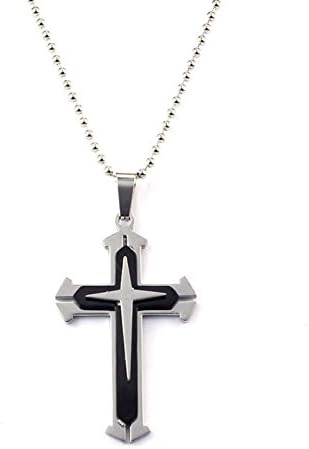 WANYAO 1PC Silver Stainless Steel Cross Pendant, Men Necklace Accessories (black)