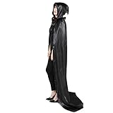 Damen Herren Halloween Umhang Karneval Fasching Kostüm Cape mit Kapuze Schwarz,L - 8