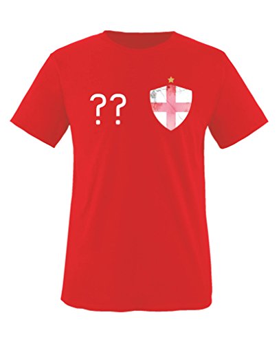 Comedy Shirts – England Trikot – Wappen: Klein – Wunsch – Kinder T-Shirt – Rot / Weiss Gr. 86-92