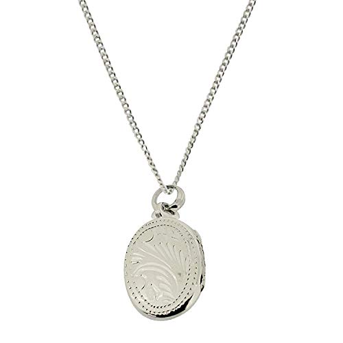 The Olivia Collection, ovale dargento sterling, 20 mm. Ciondolo portafoto, inciso, su catena da 46 cm