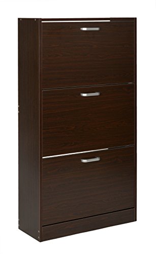 ts-ideen Zapatero pasillo madera 3 cajones color nogal 121 x 64 cm