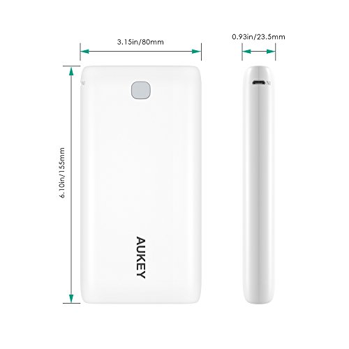 AUKEY Bateria Externa 20000mAh  2 Salida 3 1A Max para iPhone  Samsung  iPad  LG  SONY  Blackburry ect   Con un Cable Micro-USB  Blanco 
