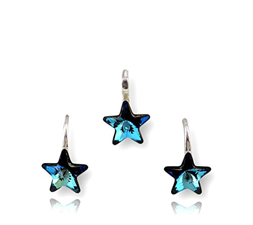 Crystals & Stones *STERN* *Bermuda Blue* Mädchen Schmuck Set *Schön Schmuckset mit Kristallen von Swarovski Elements – Wunderbare Ohrringe und Halskette mit Geschenkbox