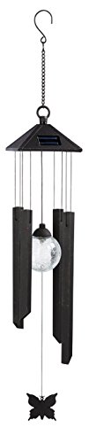 Dekoratives und hochwertige LED-Solar-Windspiel “ FLYING BUTTERFLY “ aus Edelstahl in schwarz und Acryl-Glas – mit einer warm weiße LED Lampe und einem dekorativen kleinen Schmetterling auch aus Edelstahl – Größe ca. 77 cm x 12,5 cm – mit Solarpanel und incl. Akku – für den Außen – Bereich geeignet – OUTDOOR – aus dem KAMACA – SHOP - 2