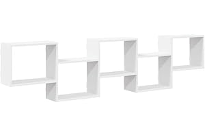 vidaXL wall cube shelf - 5 compartment white engineered wood floating storage for living room/bedroom - 184x18x44cm