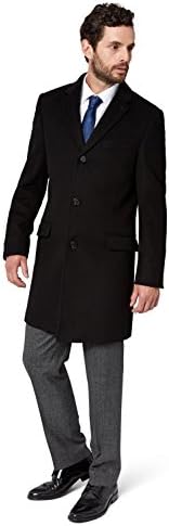 Moss 1851 Men`s Tailored Fit Black Epsom Overcoat 42R