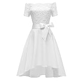NPRADLA Rockabilly Kleider Damen Elegante Spitzen Kurzarm Schulterfrei Knielang Kleid