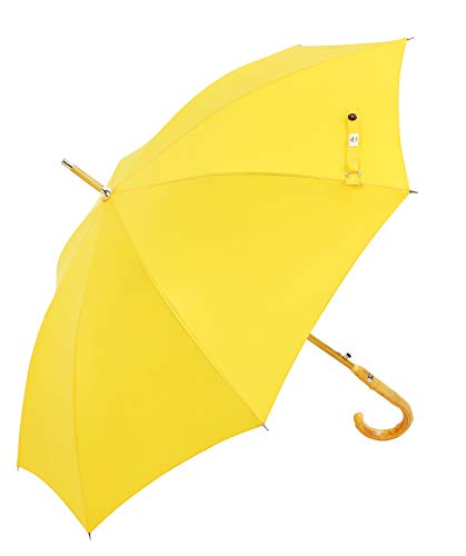 Balios® - Paraguas de bambú Resistente al Viento con Marco de Fibra de Vidrio, Apertura automática, Mango de Madera Real de Calidad Amarillo Amarillo Brillante. Medium