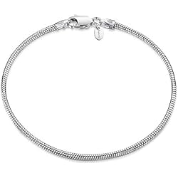 Amberta® Joyería - Pulsera - Fina Plata De Ley 925 - Cadena de Serpiente - 1.9 mm - 18 19 20 cm (19cm)