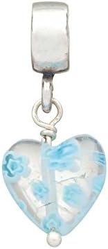Tedora: Silver &amp; Light Blue Murano Glass Heart Drop Charm