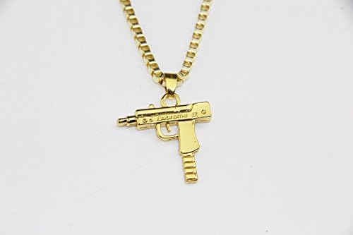 Fashion Hip-hop Machine Gun Necklace Chain Pistol Pendant for Boy Girl.-Sunny rainbow (Golden)