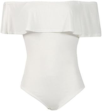 Fashion Lovers Women Ladies Bardot Frill Off Shoulder Bodysuit Stretch Party Leotard Top 8-14 (10.Cream)