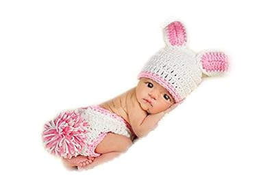 binlunnu nouveau-né bébé Photographie Props garçon fille Crochet Costume Tenues Lapin Blanc