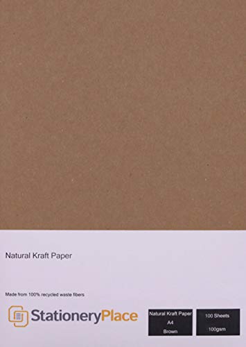 Papel kraft natural reciclado de Stationery Place Kraft Card. Tamaño A4, 100 g/m², 100 hojas, color marrón
