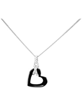 Stella Maris Damen Halskette - Anhänger in Herzform - 925 Sterling Silber und Premium Keramik in Schwarz - Edelstein...