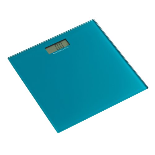 Premier Housewares Quadratische Personenwaage aus Einscheiben-Sicherheitsglas, 3 x 30 x 30 cm, türkis