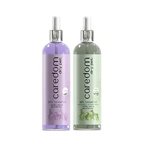 Caredom Combo Offer - Lavender Dry Shampoo & Neem Tea Tree Dry Shampoo | for Quick Water Free Bath | for Dog & Cat (200 ml * 2 Nos) (400 ml)