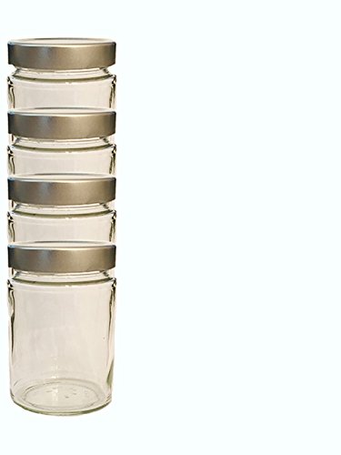 40er Set Sturzgläser 310 ml 0,3 liter incl ( Etiketten ) zum Beschriften hoher Deckel Einmachgläser Marmeladen Einweckgläser inkl Deckel SILBER Deep mündung Einmachglas, Gläser, Gelees, Konfitüre, Suppen, Pasten usw. Vitrea - 3