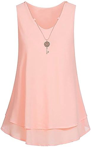 Xinantime ❤️ Women Chiffon T-Shirt Ladies Sale Fashion Necklace Casual Sleeveless Tank Top Loose Solid Color V-Neck Cami Vests Blue