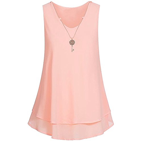 Xinantime ❤️ Women Chiffon T-Shirt Ladies Sale Fashion Necklace Casual Sleeveless Tank Top Loose Solid Color V-Neck Cami Vests Blue