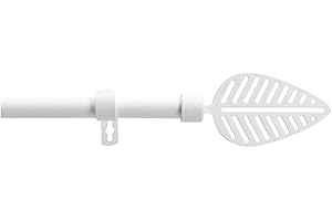 Acomoda Textil – Barra Cortina Extensible de Metal Remate Hoja Decorativa. Barra Cortina con Soportes Universal Ideal para Dormitorio, Salón, Cocina y Oficina. (Blanco, 210x380cm)