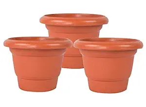 Altino Gate Garden Plastic Gamla/Planter/Pot with Bottom Plate, 8-inch -Pack of 3(Red/Terracotta)