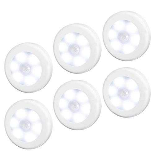 Preisvergleich Produktbild LED Nachtlicht Bewegungsmelder Innen Batterie ON / OFF Automatisch Treppen Licht Schranklicht mit Bewegungsmelder für Flur Schlafzimmer (Weiß / 6 Stück)