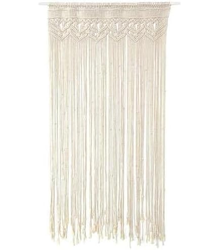 Macramé gordijn wandtapijt beige wanddecoratie met kwast - boho chic stijl - woonkamer