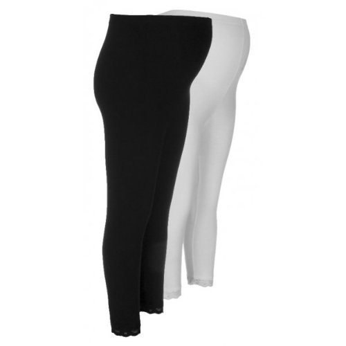 Heavenly Bump Maternity Crop Leggings - Lace Trim, Black & White (2 pack) M