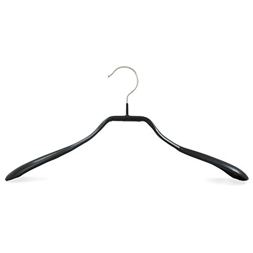 famyShop Metall-Kleiderbügel EXTRA BREITE Auflage, gummiert, beschichtet rutschfest, schwarz, drehbarer Haken, 10 Stück, ca. 40cm x 19cm - 2
