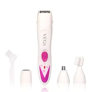 VEGA Feather Touch 4 In 1 Trimmer for Women: Suitable for Trimming Eyebrows, Nose, Face & Private Area (VHBT-03), White