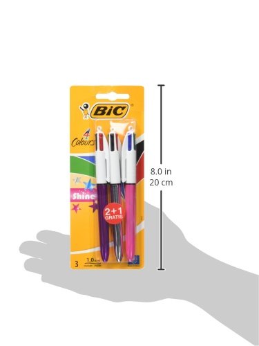 Bic 4 Colour Shine Kugelschreiber, 2er-Pack plus 1 Stück gratis,farblich sortiert - 2