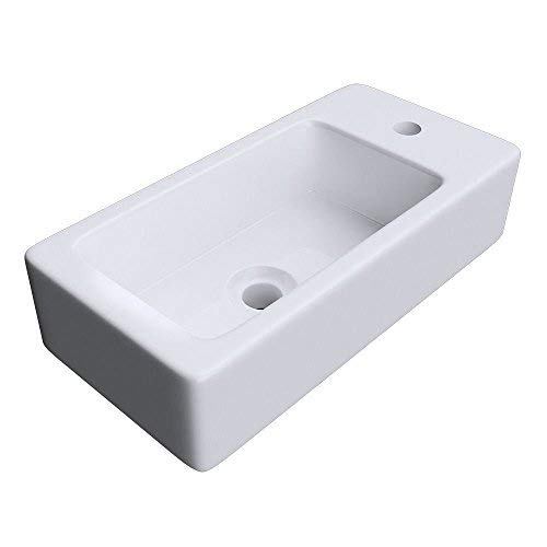 Lavabo rectangular de cerámica, de la marca Durovin Bathrooms, con acabado brillante y agujero para el grifo, en color blanco, blanco