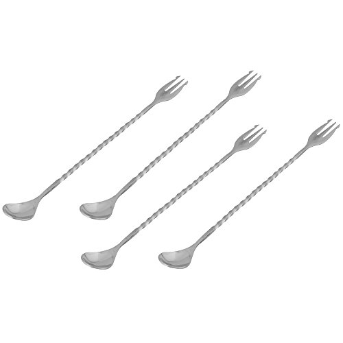 Satz von 4 Mischen Edelstahl Löffel mit Gabel von Kosma-Cocktail Löffel mit Twisted Bar|Robuste Spülmaschinenfest Löffel - 4