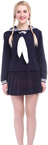 Nuoqi Women Sailor Costume Japanese Uniform Cosplay Long Sleeves School Uniform Dark Blue (M, wsj136)