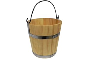 Wooden World - Grand Seau en Bois avec Anneau et Anse en métal 6 litres - Style Ancien très Solide - Seau de Sauna