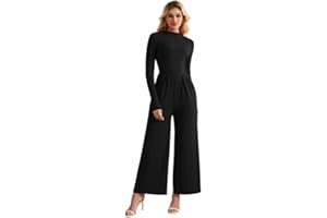 Sukiglam Tuta Da Donna Elegante Manica Lunga Scollo Mock Jumpsuit Aderente Casual Monopezzi Tutine con Cerniera Gamba Larga Pantaloni Lungo Completo con Tasche Slim Fit Tute Intera Cerimonia Overall
