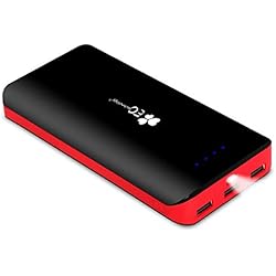 EC TECHNOLOGY Batterie Externe 22400mAh Power Bank Ultra Haute Capacité 3 Ports USB Auto IC Sortie Portable Chargeur Compatible avec iPhone, Samsung Galaxy et Autres Smartphones Noir et Rouge.