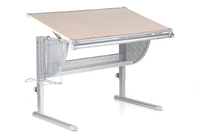hjh OFFICE 705010bureau pour enfant, table de bureau enfant NENOS hêtre, evolutif grâce au réglage variable de la hauteur, plateau inclinable, compartiment pour le cartable, pour les stylos, règle intégrée, structure robuste et solide