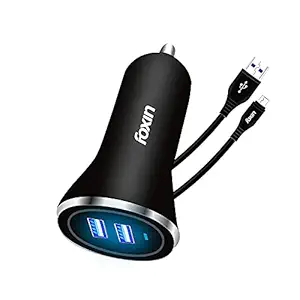 Foxin FCC-002 Dual USB Car Charger with 2.4 Amp Power Supply 12 Watt with Micro USB Cable (Black)