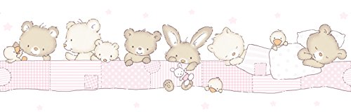 Rasch Textil Papierborte Bordüre selbstklebend - Bimbaloo 2- 330389 weiß rosa beige