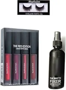 BLUEFUSION Red Edition Lipstick 4 Pcs,1 Pair Eyelashes,Makeup Fixer Spray (3 Items In the Set)