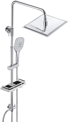 JOHO Colonna Doccia idromassaggio Senza Miscelatore Termostatica, Sistema Set Doccia a Pioggia in Acciaio Inox con Doccetta e Mensola(Soffione Doccia 20 * 20 Quadrato)