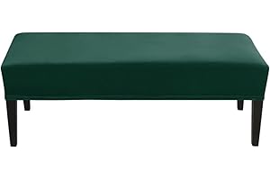 RTSFKFS Bench Covers Slipcover Rectangle,Bench Cover Stretch Velvet Bench Slipcover Extra Long Washable, Removable, Non-Slip for Dining Room Outdoor Furniture (Color : Dark green, Size : 112-150cm)