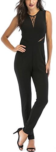 SUNNOW Women's Black Sleeveless Jumpsuits Ladies Lace Long Evening Party Romper Playsuits (8, Black)