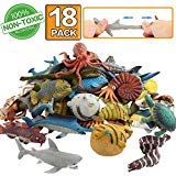 Animal marino, 18 paquetes de juguetes de goma de baño,Se puede cambiar el color de algunos tipos, fiesta de las figuras del mundo zoológico de juguete de baño flotante y blando, baño con tiburón