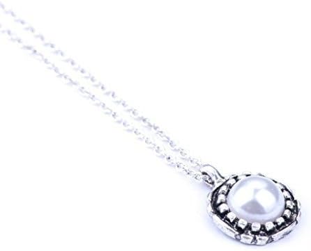 SILVER TONE FASHION CRYSTAL BIRTHSTONE PENDANT NECKLACES, COLOR: JUN PEARL CREAMY