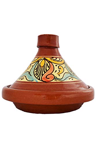 Marokkanische Tajine Topf zum Kochen | Schmortopf glasiert Chaouen Ø26cm 1-3 Personen | inklusive Rezept und Gebrauchsanweisung | ORIGINAL Tontopf handgetöpfert aus Marokko