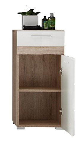 trendteam SO80296 Badezimmer Kommode Eiche San Remo hell Nachbildung, Fronten in weiß hochglanz BxHxT 37x80x31 cm - 2